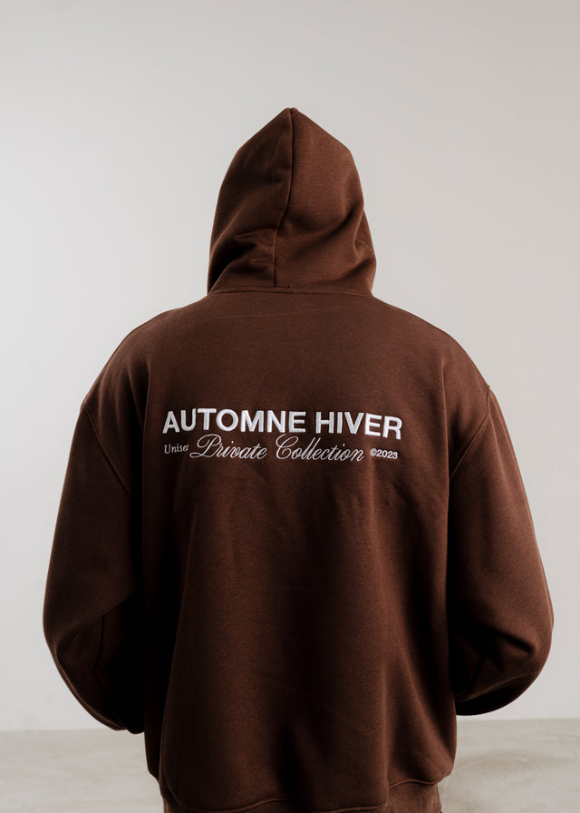 SHEDUA BROWN FLEECE HOODIE WITH EMBROIDERY