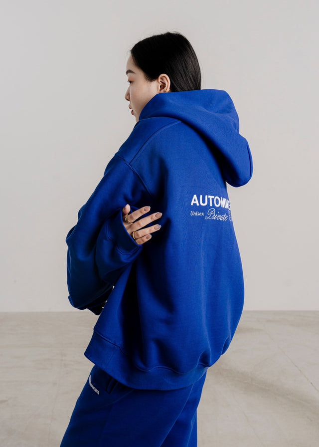 SAPPHIRE BLUE FLEECE HOODIE WITH EMBROIDERY