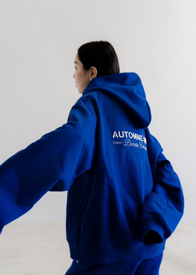 SAPPHIRE BLUE FLEECE HOODIE WITH EMBROIDERY
