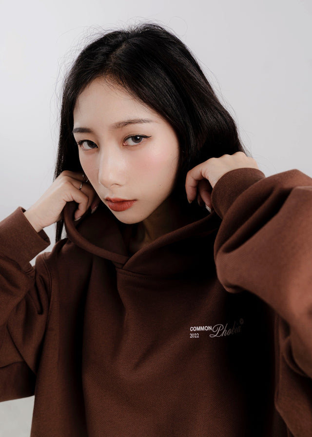 SHEDUA BROWN FLEECE HOODIE WITH EMBROIDERY