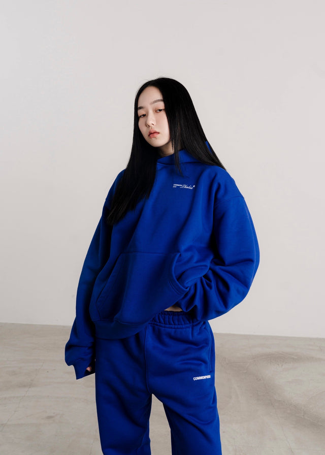 SAPPHIRE BLUE FLEECE HOODIE WITH EMBROIDERY